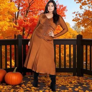 City Chic NWT Avah Ruched Long Sleeve Maxie Dress in gingerbread Plus Size 18